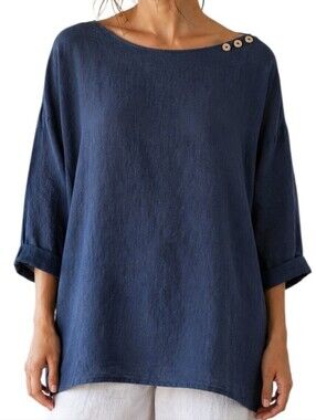 LinenFairyTales Linen Tunic Women Small Blue Coastal